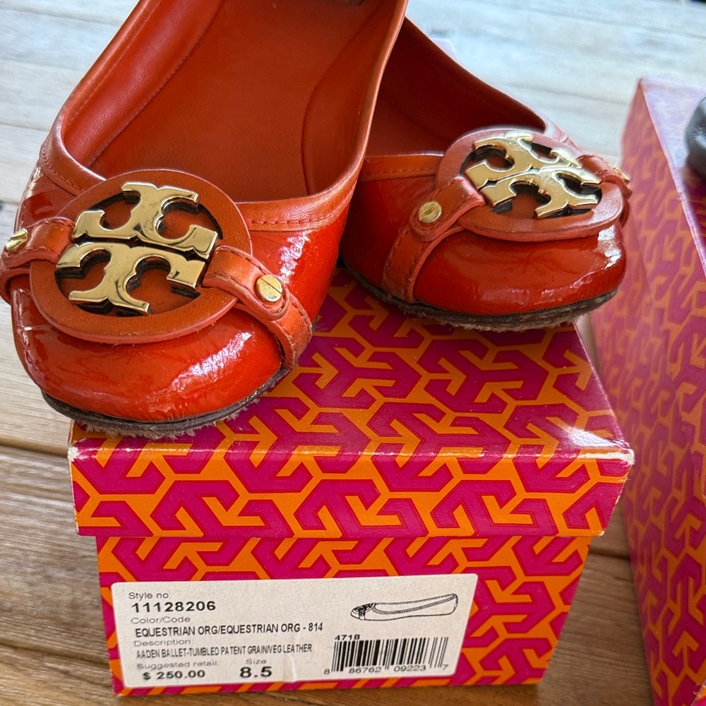Tory Burch Vibrant Orange Ballet Flats with Gold Emblem